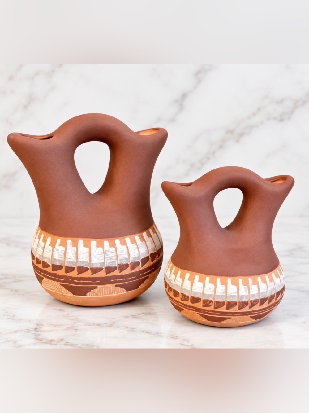 Set of 2 Native American Navajo Pottery Wedding Vase by Ronald Smith
